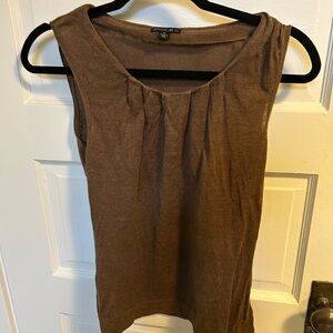 Lafayette 148 New York Brown Sleeveless Pleated Scoop Neck Tank Top